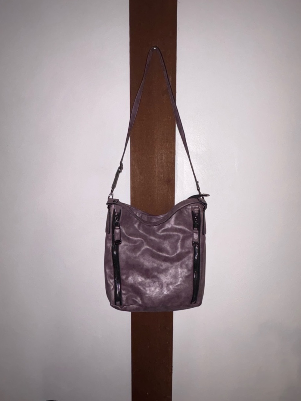 Nicole Miller Purple/Lavender Large Crossbody Satchel, Zipper Accents, Nw/oT